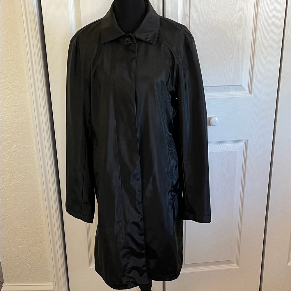 Fuda International Women's Black Longline Raincoat Trench Coat Size Medium